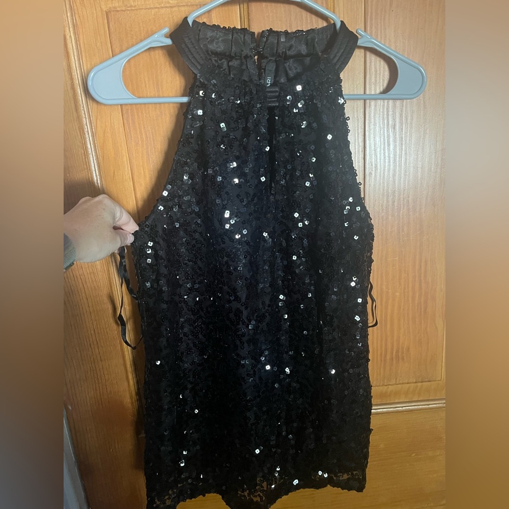 Tahari Black Sequin Halter Top